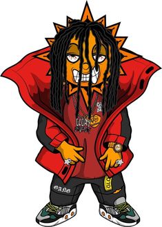 a cartoon character with dreadlocks wearing a red jacket