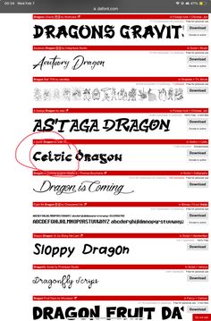 some type of font that is red and black with white letters on it, including the words dragon fruit da