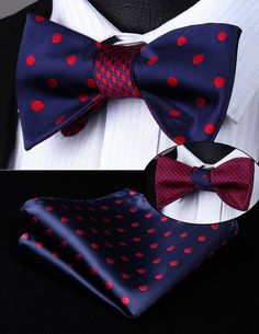 Double Sided Bow Tie Introducing the Silk Self-Tie Double-Sided Bow Tie: Elevate your style and showcase your versatility with the Silk Self-Tie Double-Sided Bow Tie. This extraordinary accessory redefines the concept of a bow tie, offering not just one, but two distinct patterns on each side. Crafted from the finest silk, this bow tie exudes luxury and sophistication, making it the perfect choice for the modern gentleman who appreciates impeccable style and attention to detail. The is designed Pocket Square Guide, Pocket Square Styles, Tie Ideas, Necktie Set, Tie Men, Silk Bow Ties, Bow Tie Set, Modern Gentleman, Gold Dots