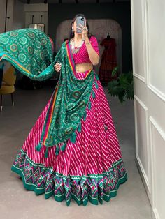 Beautiful printed cotton navratri lehenga choli Lehriya Lehenga, Bandhej Print, Bandhani Print, Sequin Saree, Ready To Wear Saree