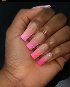 Nails Acrylic Square Medium Design, Nail Designs With Ombre, 2024 Coffin Nails, Rave Acrylic Nails, Ombre Nail Ideas Acrylic, Summer Nails Designs 2024, Ombre Acrylic Nails With Design, Short Pink Acrylics, Square Pink Acrylic Nails