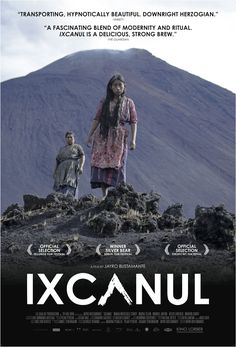 a movie poster for the film xcanul with two people standing in front of a mountain