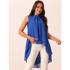 This Seta T women's trendy fashion sleeveless comfy blouse is a nice choice for the coming season. Perfect for both day and evening occasions, these blouses add a touch of elegance and style to any wardrobe. Tie-back and asymmetrical hem details add a bit of charm. Wearing this elegant look and ruffle hem flowy blouse with jeans, denim shorts, leggings, sneakers, sandals, or heels to complete a casual look. Trendy Sleeveless Tops For Workwear, Trendy Blouse With Asymmetrical Hem, Blue Sleeveless Blouse For Day Out, Sleeveless Blue Blouse For Day Out, Elegant Asymmetrical Hem Tank Top For Spring, Chic Asymmetrical Hem Tank Top For Night Out, Trendy Blue Sleeveless Blouse, Casual Sleeveless Blouse For Party, Sleeveless Blue Blouse For Work