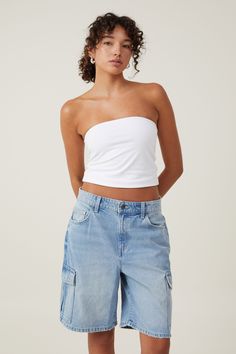 SUPER BAGGY DENIM SHORT Relaxed Fit Medium Wash Short Top, Medium Wash Cotton Short Top, Denim Tops With Built-in Shorts In Relaxed Fit, Denim Tops With Pockets In Short Length, Denim Top In Medium Wash, Short Length Denim Tops, Midi Denim, Baggy Denim, Long Sleeve And Shorts