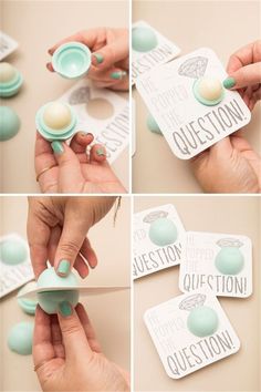 the instructions for how to make an easy bridal shower gift box with mint green buttons