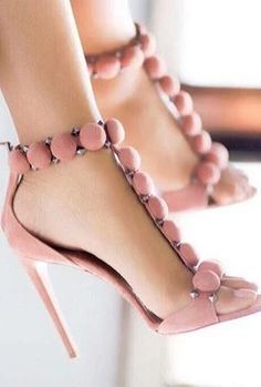 ALILA - T-STRAP POM POM HEELS Sandel Design Women, Pretty Shoes High Heels, Sandal Hak Tinggi, Alaia Heels, Pom Pom Heels, Pink Suede Shoes, Hak Tinggi, Gladiator Sandals Heels, Azzedine Alaia