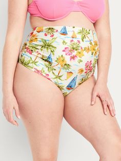 high waist sits over belly shirred sides for flexible fit quick-dry tricot fitted model is approximately 5'9" and wears size M (8) High Waisted Swim Bottoms, Sailboat Print, Old Navy Maternity, High Waisted Swim, Womens Maternity, Swim Bottoms, Pink Print, Quick Dry, Fitness Models