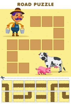 a cartoon character is standing in front of a board game with farm animals on it