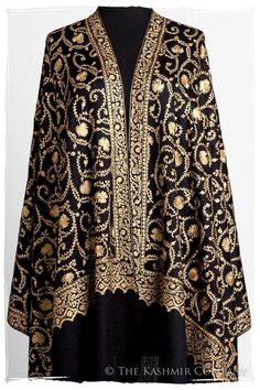 The Sophistiqué Gold Ebony Jardin Shawl — Seasons by The Kashmir Company Hand Dyed Shawl, Fantasy Au, Bare Shoulders, Wool Shawl, Embroidered Silk, Perfect Dress, Fabric Care, Shawl, Kimono Top