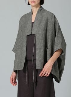 Linen Tie Rope Short Kimono Jacket Casual Outerwear With Kimono Sleeves For Layering, Elegant Winter Outerwear With Kimono Sleeves, Chic Winter Outerwear With Kimono Sleeves, Short Kimono Jacket, Vivid Linen, Kimono Style Jacket, Cardigan Sweater Dress, Short Kimono, Luxurious Design