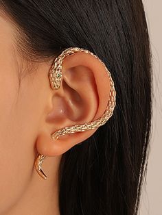 Snake Shape Earhook Earrings A SILVER-One_size Ear Climber Earrings Gold, Snake Ears, Winter Typ, Front Back Earrings, Ear Climbers Earrings, Snake Jewelry, Snake Design, Snake Earrings, Chic Earrings