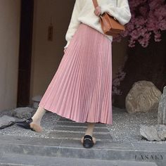 Lasaky - Elegant Deer Suede Pleated Maxi Skirt with High Waist and Flowy Drape Warm Skirts, Velvet Pleated Skirt, Skirt Streetwear, Bohemian Skirt, Pleated Long Skirt, Modest Skirts, Pleated Maxi Skirt, Spring Skirts, Suede Skirt