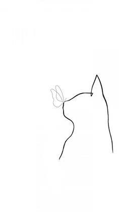 a black and white drawing of a cat with a butterfly on its nose