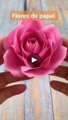 a person holding a pink flower in their hand with the words flores de papel on it