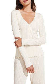 Eberjey Pointelle Rib Henley Pajama Top | Nordstrom Summer Cardigan, Favorite Daughter, Mother Denim, Solid & Striped, Henley Top, Knitted Cardigan, Pajama Top, Co Ord, Blazers For Women