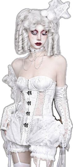 White Strapless Corset Dress With Built-in Bra, Elegant Corset For Cosplay, White Corset Dress With Built-in Bra, Underbust Bodice With Built-in Bra, White Lace Overbust Bodice, Fitted Lace Corset Belt, Overbust Corset For Costume Party, White Underbust Bodice With Built-in Bra, Fitted Sweetheart Neckline Corset With Bra-friendly Design