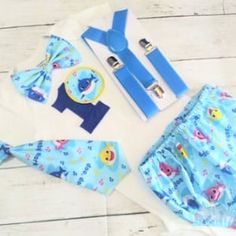 Shark First Birthday, Embroidered Outfit, Shark Cake, Bowtie And Suspenders, First Birthday Outfit, Cake Smash Photos, Cake Smash Outfit, First Birthday Outfits, Embroidered Clothes