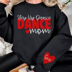 Enjoy your next dance comp in style with our personalized Dance Mom Sweatshirt! Add studio or team name, customize with studio or team colors, and add name(s) to the sleeve. Design also available in hoodies and t-shirts. Visit our Etsy store for more options! .: Made with a medium-heavy fabric blend of 50% cotton and 50% polyester (8.0 oz/yd² (271.25 g/m this sweatshirt feels cozy and is the perfect choice for those colder months. .: The classic fit along with the crew neckline deliver a comfy w Step Up Dance, Spirit Wear, Lets Dance, Mom Sweatshirt, Team Names, Dance Moms