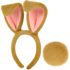 a brown bunny ears headband and ball on a white background with clippings