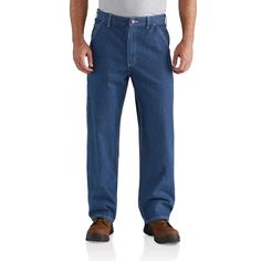 PRICES MAY VARY. Dungaree jean in relaxed fit featuring tool-and-utility pockets, hammer loop, and large leg opening for better fit over boots Eight-pocket styling Zip fly with button 11.75-ounce denim Workwear Store, Most Comfortable Jeans, Carhartt Shirts, Carhartt Jeans, Work Jeans, Dungaree Jeans, Chore Coat, Loose Fit Jeans, Tall Jeans