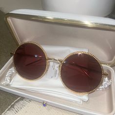 Boucheron Gold Sunglasses. Brand New, Never Worn, With Tag. Chic Gold Round Frame Sunglasses, Chic Round Frame Sunglasses For Party, Party Sunglasses With Round Glass Frame, Gold Round Frame Sunglasses For Party, Elegant Gold Sunglasses With Uv Protection, Gold Round Frame Party Sunglasses, Party Round Frame Glass Sunglasses, Gold Round Sunglasses With Tinted Lenses, Gold Round Sunglasses With Gradient Lenses