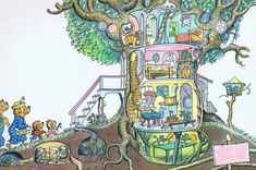 a drawing of a tree house in the middle of a park