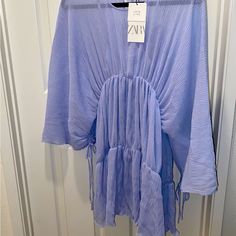 Zara Pleated Mini Dress. New With Tags. Size Xs. Adjustable 3/4 Ruched Sleeves. Tiered. Attached Tonal Slip That Is Adjustable Too. No Flaws. Lavender. Spring Ruched Dress With 3/4 Sleeve, Spring Pleated Midi Dress With Half Sleeves, Pleated Half Sleeve Summer Dress, Pleated Half Sleeve Dress For Summer, Spring Half Sleeve Pleated Midi Dress, Spring Pleated Half Sleeve Dress, Spring Half Sleeve Pleated Dress, Spring Tunic Dress By Zara, Zara Spring Tunic Dress