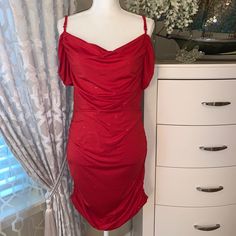 Beautiful Sparkly Party/Special Occasion Dress.Adjustable Straps,So Length Can Be Changed.New With Tag.Has Small Dark Like Probably From Pencil Or Something Like That.But Not Noticeable At All, Because The Way Dress Sits In-Front. Red Ruched Off-shoulder Dress, Red Off-shoulder Ruched Dress, Red Off-shoulder Dress For Party Season, Holiday Ruched Mini Dress, Red Off-shoulder Holiday Dress, Red Knee-length Mini Dress For Holiday, Red Ruched Mini Dress For Party, Red Off-shoulder Mini Dress For Party Season, Glamorous Red Off-shoulder Mini Dress