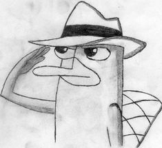 a drawing of a man wearing a hat