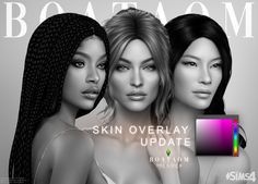 three beautiful women with long braids on the cover of skin overlay update