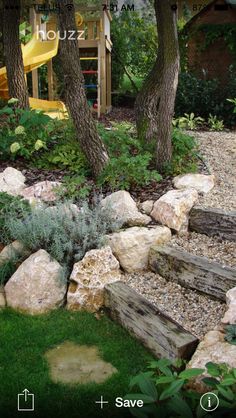 a garden with rocks and plants in it