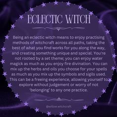 a purple circle with the words electric witch written in white and blue stars on it