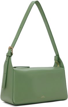 Buffed leather shoulder bag in green. · Adjustable pin-buckle shoulder strap · Gold-tone logo stamp at face · Zip closure · Patch pocket at interior · Twill lining · Gold-tone hardware · H5.5 x W10 x D4.5 Supplier color: Jade Green Luxury Baguette Bag For Travel, Luxury Green Baguette Bag For Daily Use, Luxury Green Baguette Bag For Travel, Green Baguette Bag With Detachable Handle For Travel, Luxury Green Baguette Bag With Detachable Strap, Green Leather Baguette Bag With Removable Pouch, Green Baguette Satchel Bag With Detachable Handle, Classic Green Square Shoulder Bag, Green Rectangular Baguette Bag For Office