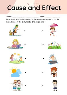 the words cause and effect are shown in this worksheet for children to learn