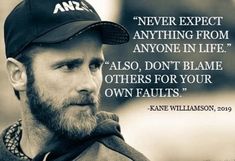 a man with a beard wearing a baseball cap and looking at the camera, with a quote above it