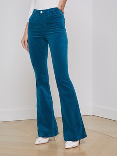 Classic Blues, Velvet Jeans, Pre Fall Collection, Flare Leg Jeans, Velvet Color, Stretch Velvet, Velvet Material, Fall Favorites, Printed Denim