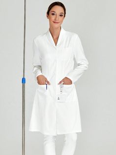 White Long Sleeve Lab Coat Jacket,  Nursing Uniform, Dentist Doctor Clinic Beauty Salon Psychiatrist Outfit With Pockets White Elegant  Long Sleeve Woven Fabric Plain  Non-Stretch  Women Uniforms & Special Clothing, size features are:Bust: ,Length: ,Sleeve Length: Psychiatrist Outfit, Clinic Beauty, Doctor Clinic, Dentist Doctor, Women's Uniforms, Lab Coats, Special Clothes, Nurse Uniform, Inspiration Mode