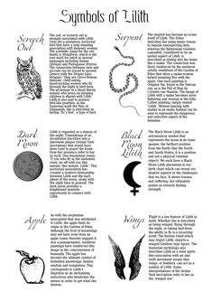 an image of symbols and their meanings in black ink on white paper with the words, symbols