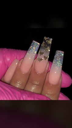 Transparent Acrylic Nails Coffin, Nails Baddie, Glitter Nails Acrylic, Cute Acrylic Nail Designs, Summer Acrylic Nails