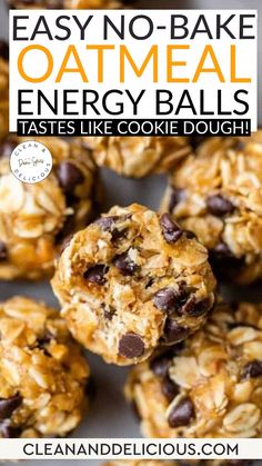 Enjoy these no-bake oatmeal energy balls that taste just like oatmeal cookie dough! Made with only six simple ingredients, naturally sweetened with honey, and packed with mini chocolate chips, they’re a wholesome snack perfect for on-the-go. Quick to make and incredibly satisfying. Make these Oatmeal Energy Balls today! #HealthySnacks #EnergyBites #NoBakeRecipes #CleanEating | @danispies Oatmeal Energy Balls Recipe, Oatmeal Energy Balls, Easy Energy Bites, Oatmeal Cookie Dough, Energy Ball Recipe, Flax Seed Recipes, Oatmeal Cookie