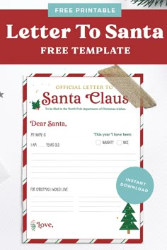 This free printable letter to Santa template is perfect to help the little ones write their letter to the big man this Christmas! Free Printable Letters To Santa, Letters To Santa Template