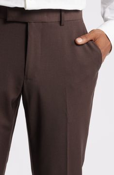 Move with ease whether you're at the office or a special occasion in these ultrastretchy trousers cut with a slim fit for modern appeal. 31 1/2" inseam; 14" leg opening; 9 3/4" front rise; 14 1/2" back rise (size 29) Four-way-stretch fabric 52% wool, 43% polyester, 5% elastane Dry clean Imported The Office, Stretch Fabric, Wool Blend, Special Occasion, Dry Clean, Trousers, Nordstrom, Slim Fit, Wool