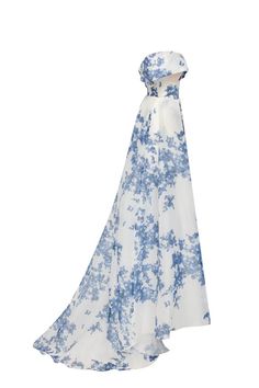 Formal Flower Dress, Blue And White Gown, Blue Designer Dress, White Dress With Blue Flowers, Long Corset Dress, Blue Dress Long, Navy Evening Dresses, Milla Dresses, White And Blue Dress