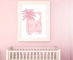 a baby's room with pink walls and a white crib