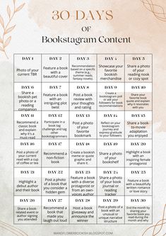 the 30 days of bookstagramm content calendar