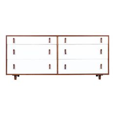 a white and brown dresser against a white background