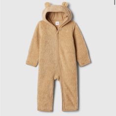 Soft Sherpa One-Piece. Hooded Neckline With Bear Ears. Long Sleeves With Foldover Cuffs. Zipper Front. Cozy Winter Bear Suit Or Would Make An Adorable Bear Halloween Costume! Size 12-18 Months, Nwt Bear Halloween Costume, Bear Halloween, Toddler Jeans, Bear Ears, Gap Jacket, Snow Suit, Baby Gap, Work Life, Newborn Outfits