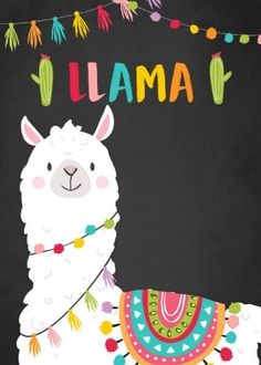 a llama is standing in front of a chalkboard with the word lamaa on it