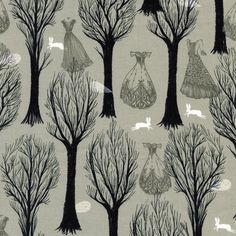 an image of trees and animals in the woods with white rabbits on grey grounding