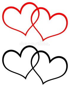 two hearts with red and black outline on white background royalty illustration